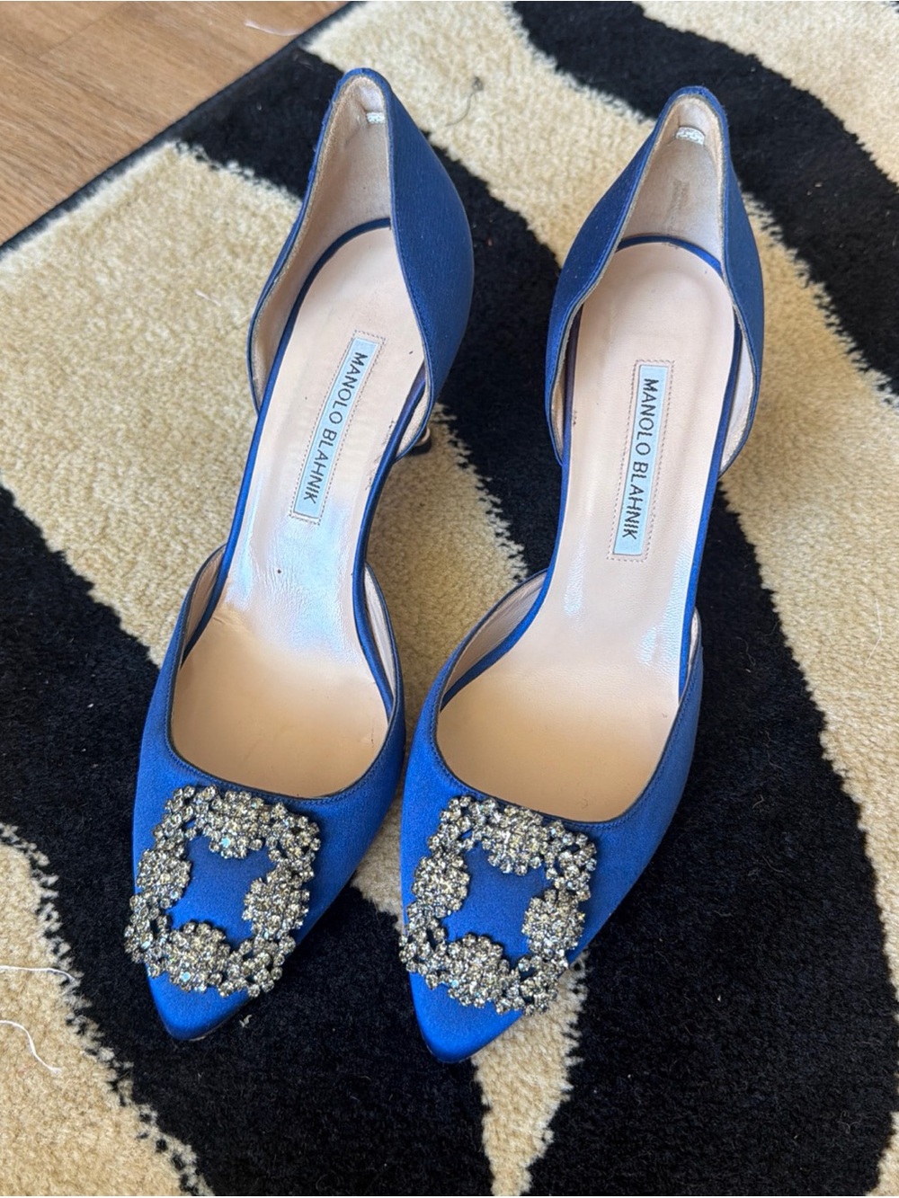 Manolo Blahnik Royal Blue Satin Jeweled D'Orsay Pumps 39.5 - 8.5-9US